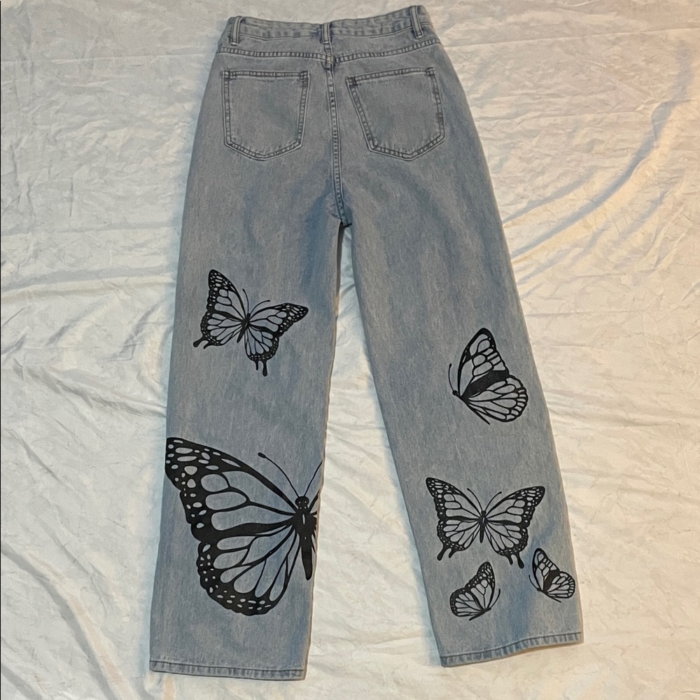 Garage Light Blue Women's Jeans with Black Butterfly Design - Picture 2 of 2